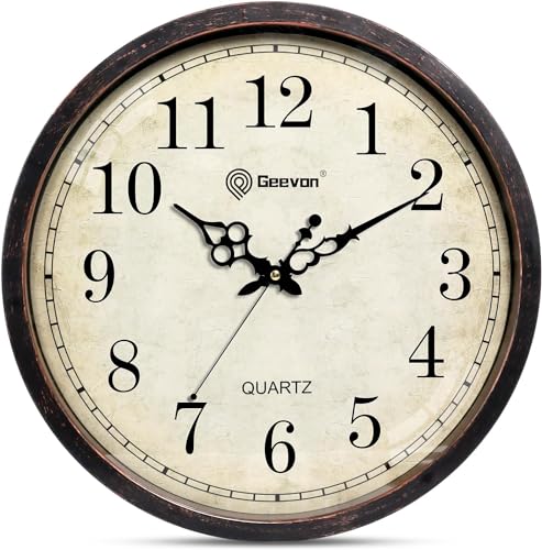 Geevon Vintage Wall Clock, Silent 16" Non Ticking Retro Round Clock Quartz Decorative Battery Operated Wall Clock for Kitchen,Office,Classroom,Bedroom,Living Room Decor - color: Brown 1, size: 16 IN