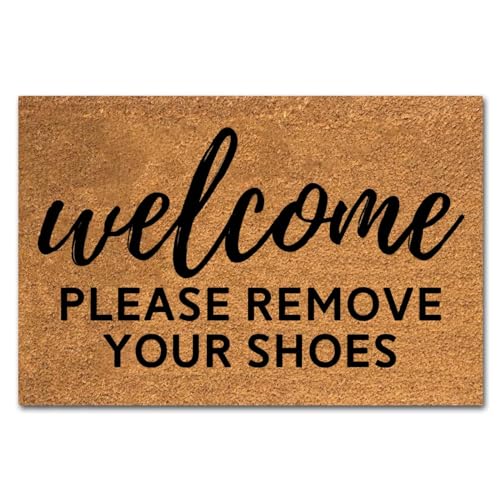 Funny Coir Welcome Mat - Please Remove Shoes - Heavy-Duty PVC Backing Non-Slip Outdoor Coir Doormat, 23.6 x 15.7 inch - color: Welcome Please Remove Your Shoes