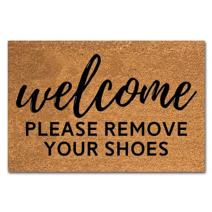Funny Coir Welcome Mat - Please Remove Shoes - Heavy-Duty PVC Backing Non-Slip Outdoor Coir Doormat, 23.6 x 15.7 inch - color: Welcome Please Remove Your Shoes