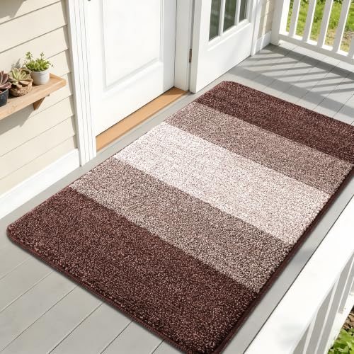 Kitinjoy Indoor Outdoor Door Mat, 59x32 Non-Slip Dirt Trapper Doormats | Brown Low-Profile Washable Inside Entrance Front Floor Mat, Sturdy Soft Entry Striped Doormats for Entryway - color: Brown, size: 59'' X 32''