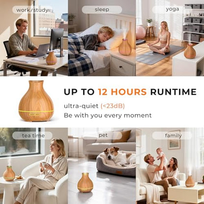 Aromatherapy Essential Oil Diffuser 550ml 12 Hours Wood Grain Aroma Diffuser with Timer Cool Mist Humidifier for Large Room, Home, Baby Bedroom, Waterless Auto Shut-off,7 Colors Lights Changing - color: Brown
