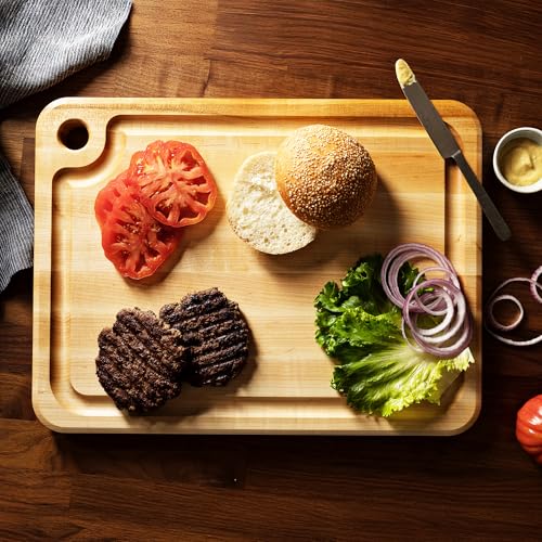 John Boos Prestige Series Rectangular Wooden Maple Cutting Board 18”x12” – 1.25” Thick, 8-lb Reversible Butcher Block with Juice Groove, Edge-Grain & Finger Grip Hole – Made in the USA - size: 18"L x 12"W