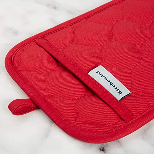 KITCHENAID Quilted Cotton Terry Cloth Oven Mitt, Pot Holder, Kitchen Towel 4-Pack Set, Heat Resistant, Silicone Grip, Gift Set, Passion Red, 16"x26", 7"x13" & 7"x10" - color: Passion Red