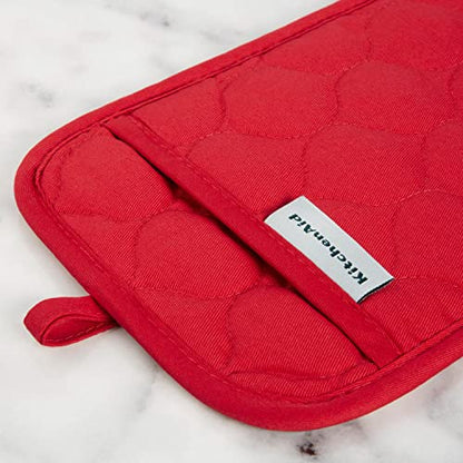 KITCHENAID Quilted Cotton Terry Cloth Oven Mitt, Pot Holder, Kitchen Towel 4-Pack Set, Heat Resistant, Silicone Grip, Gift Set, Passion Red, 16"x26", 7"x13" & 7"x10" - color: Passion Red