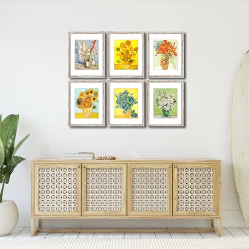 Rustic Distressed Retro Style White Frame 11x14 Picture Frame Set of 6 with Real Glass for Pictures 8x10 with Mat or 11x14 Without Mat, Wall Gallery or Tabletop display - size: 11x14(set of 6)