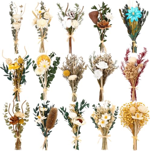 Sawysine 15 Sets Reed Diffuser Sticks Flowers, Natural Rattan Flower Reed Fragrance Diffuser Set Replacement Fragrance Diffuserrattan Sticks for Home Bathroom Bedroom Office Decor (Dried Flowers)