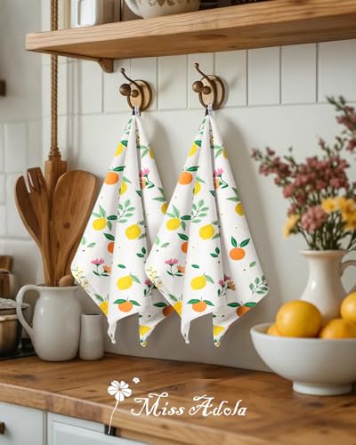 2pcs Cotton Waffle Kitchen Towels, Citrus | Waffle Weave, Terry Cloth, Pure Cotton, Sustainable, 16"x26", Highly Absorbent, with Hanging Loop, Giftable Package - color: Citrus