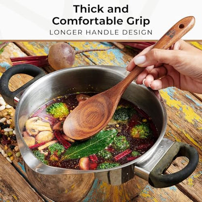 Wooden Spoons for Cooking, 10 Pcs Teak Wood Utensil Set for Nonstick | Durable, Heat Resistant & Food-Safe with Ergonomic Handles – Woodenhouse Kitchen Cookware - size: 10 Piece Set
