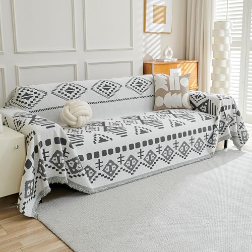 Boho Couch Cover Super Soft Couch Covers for 2 Cushion Couch Sofa, Modern Jacquard Sofa Slipcover Loveseat Futon Cover, Couch Covers for Sectional Sofa, Dark Grey, 71" x 118" - color: V-dark Grey Boho, size: 71" x 118"