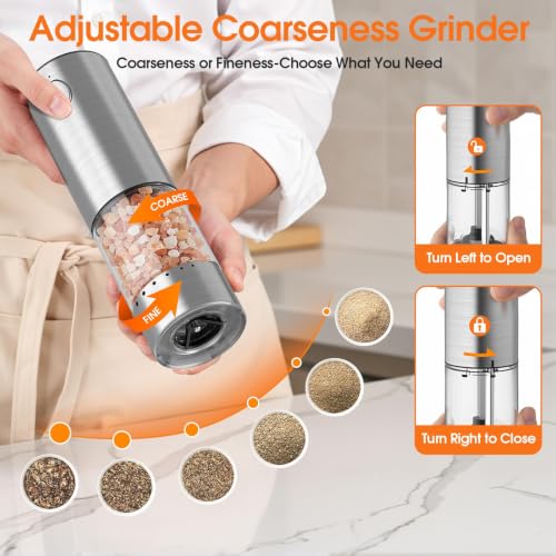 WOWBOX Electric Salt and Pepper Grinder Set, 2 PCS Rechargeable 95L Large | Stainless Steel, Large Capacity, Electric Grinding System, Kitchen Seasoning Tool, BBQ Outdoor Restaurant, With LED light