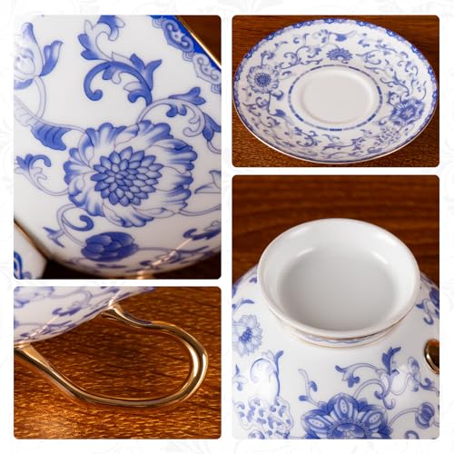 KAMMAK Tea Cups and Saucers Set of 2, Porcelain Coffee Cups, JBE023 | Stackable Espresso Mugs, Ceramic Demitasse for Coffee, Cappuccino, Latte, Americano, Tea - size: 8CZJBE023