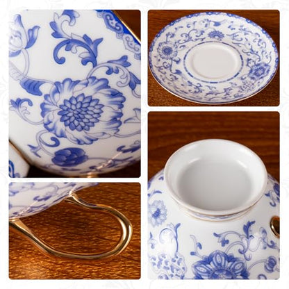 KAMMAK Tea Cups and Saucers Set of 2, Porcelain Coffee Cups, JBE023 | Stackable Espresso Mugs, Ceramic Demitasse for Coffee, Cappuccino, Latte, Americano, Tea - size: 8CZJBE023