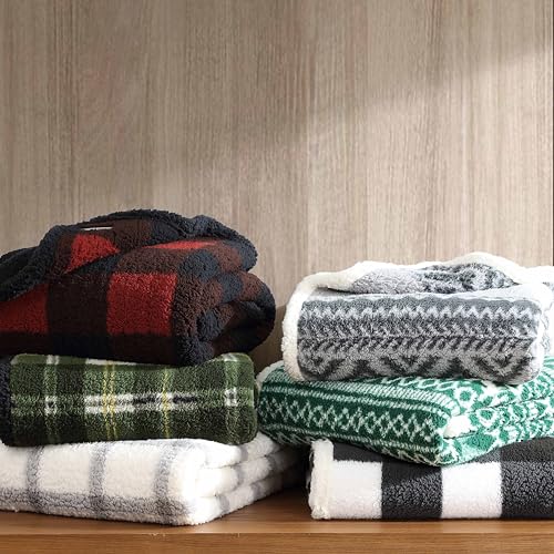 Eddie Bauer - Throw Blanket, Ultra-Soft Plush Bedding with Faux Shearling Reverse, Blanket for Couch & Bed (Bunkhouse Plaid Grey, 50" x 60") - color: Bunkhouse Plaid Grey, size: 50" x 60"