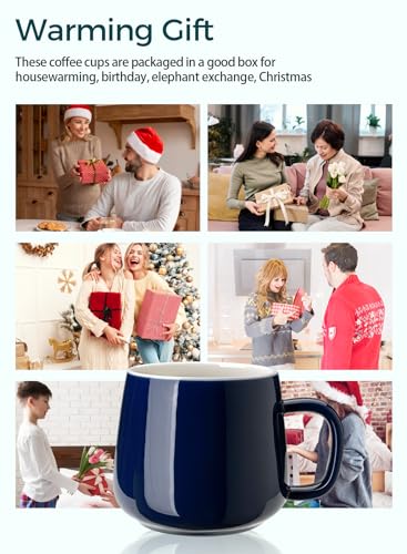 Teocera Ceramic Coffee Mug Set of 4-12 oz Coffee Mugs with Large Handles for Hot or Cold Drinks Like Latte, Cocoa, Tea or Juice - Smooth Ceramic, Dishwasher Safe, Navy - color: Navy