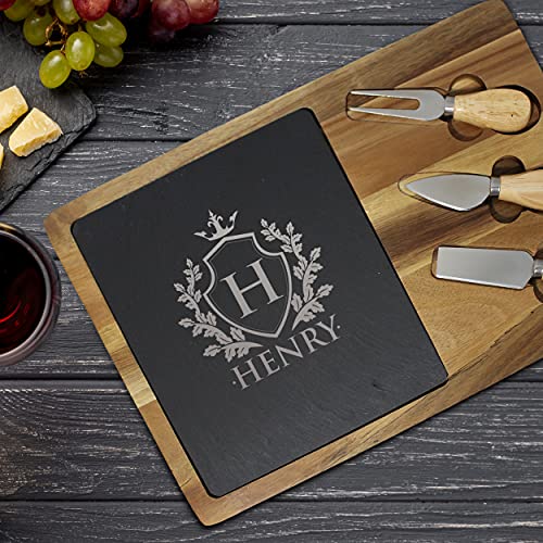 My Personal Memories Premium Personalized Acacia and Slate Cheese and Charcuterie Serving Board with Tools Included (Rectangle 10" x 14") - style: Rectangle 10" x 14"