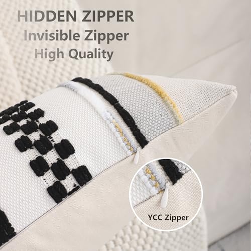 Boho Lumbar Throw Pillow Cover 14x36 Black Cream | 1 Piece,Durable Fabric,Stripe Pillow Cover,Farmhouse Cushion Case,Chenille Pillow Case,Neutral Pillowcase for Sofa Couch Bed - color: Black Stripe, size: 36" x 14" (Pack of 1)