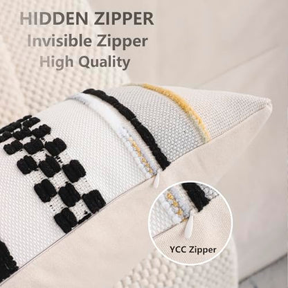 Boho Lumbar Throw Pillow Cover 14x36 Black Cream | 1 Piece,Durable Fabric,Stripe Pillow Cover,Farmhouse Cushion Case,Chenille Pillow Case,Neutral Pillowcase for Sofa Couch Bed - color: Black Stripe, size: 36" x 14" (Pack of 1)