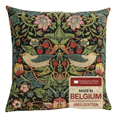 William Morris Strawberry Thief B Black Tapestry Throw Pillow Cover 18 x 18 - color: Black Strawberry I