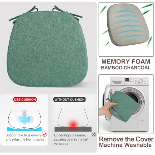 SINOSSO 1 Pack Memory Foam Chair Cushions for Dining Chair, Friendly Woven Fabric 16" U-Shape Comfortable Kitchen Chair Pad, Removable Slip Resistant Seat Cushion (1 Piece, Green) - color: Green