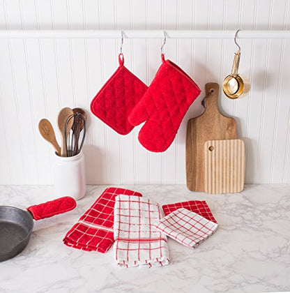DII Basic Terry Collection 100% Cotton Quilted, Oven Mitt, Red, 2 Piece - color: Red, size: Oven Mitt