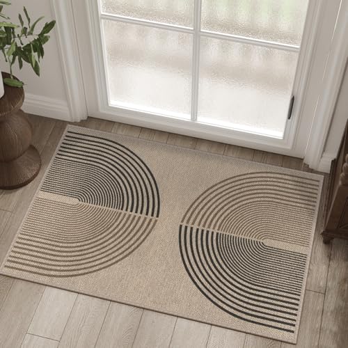 Easy Jute Rainbow Entryway Rug, 2x3 Washable Non-Slip Indoor Outdoor Doormat, Neutral Boho Farmhouse Small Kitchen Rug Modern Abstract Throw Rugs for Entrance Bedroom Bathroom - color: Nature Rainbow, size: 2' x 3' (Rectangular)