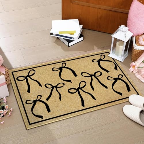 Black Bow Mat Cute Welcome Mat for Inside Outside Entrance Girl Bedroom Rug - color: Bows Black