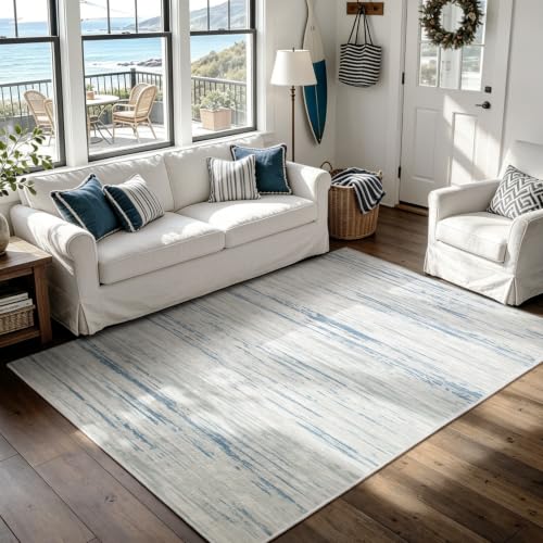 5x7 Washable Area Rug for Living Room,Bedroom,Dining Room,Nursery,Playroom | Ultra Soft,No Creases,Non-Slip,Non-Shedding,Machine Washable,Modern Abstract Minimal Low Pile Carpet for Home Office Decor - color: Blue-white-gray, size: 5' x 7' (Rectangular)