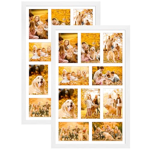 13x21 Collage Frame with 10 Openings 4X6 Pictures, Multiple Picture Frame with Mat, Wall or Tabletop Decor, White Wood Grain,2 Pack - color: White, size: 13x21-(10 open4x6)-2P