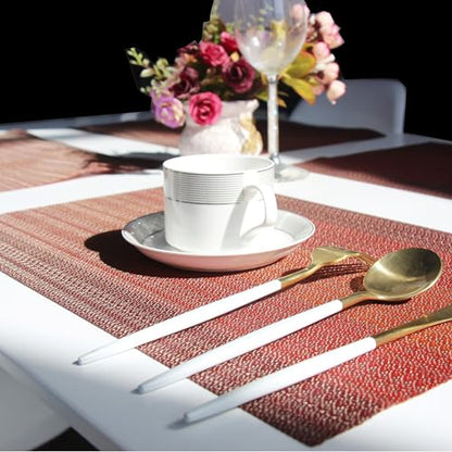 Placemats Washable Easy to Clean PVC Placemat for Kitchen Table Heat-resistand Cross Weave Vinyl Round Table Mats 12x18 inches Set of 6 （Red） - color: Red, size: placemats set of 6