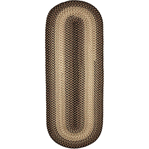 Super Area Rugs Oval 2X8 Black/Gray/Gold Braided Rug Hartford Primitive Decor Carpet - Indoor Outdoor - 2' X 8' Woven Hallway Runner Rugs - color: Charcoal, size: 2' x 8' (Oval)