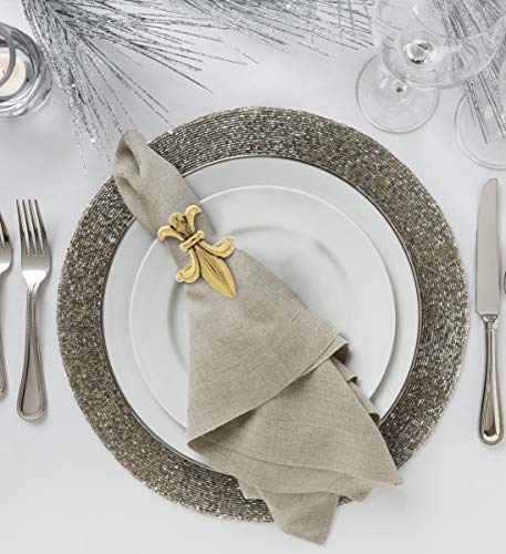 Gold Napkin Rings Set of 6 - Elegant Metal Gold Napkin Holder Ring Bands, Fancy Table Centerpiece Napkin Rings for Holiday Family Dinner, Birthday Party, Wedding Decorations - Fleur de Lis - style: Gold - Fleur De Lis