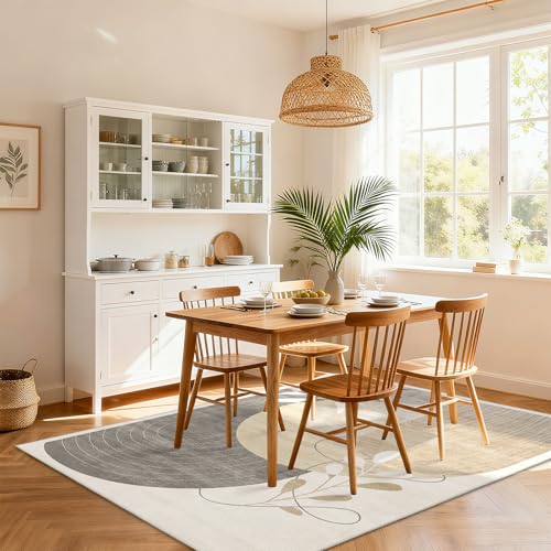 5x7 Area Rugs Washable Low Pile Non Slip Mid Century Modern Large | Machine Washable Throw Carpet for Living Room Bedroom Office Dining Room Boho Abstract Retro Geometric Neutral Beige - color: Beige（modern）, size: 5' x 7' (Rectangular)