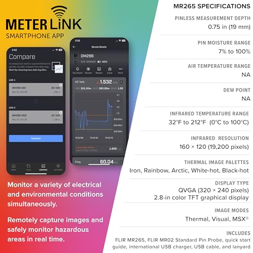 FLIR MR265 Moisture Meter and Thermal Imager with MSX | 160x120 thermal sensor, MSX, pinless sensor, laser pointer, single-file documentation, 9Hz - style: MR265
