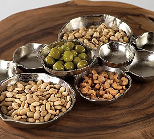 Zodax Cluster of 9 Round Serving Bowls Nickel Base 19" x 12" x 2.5" - color: Silver, size: 19" x 12" x 2.5"