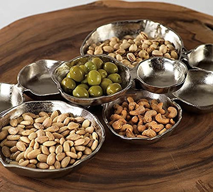 Zodax Cluster of 9 Round Serving Bowls Nickel Base 19" x 12" x 2.5" - color: Silver, size: 19" x 12" x 2.5"