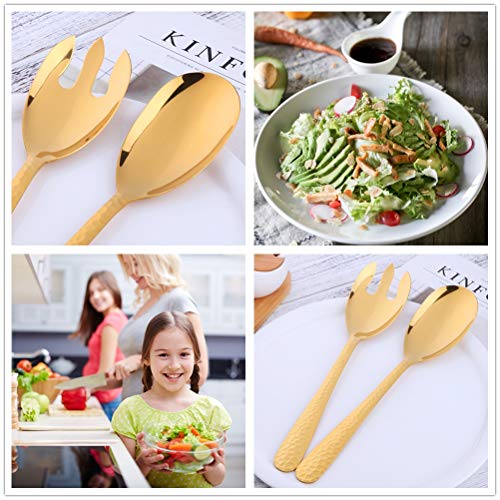 Gold-Plated Stainless Steel Salad Serving Set, 2-Piece Spoon Fork Flatware Set - color: Gold