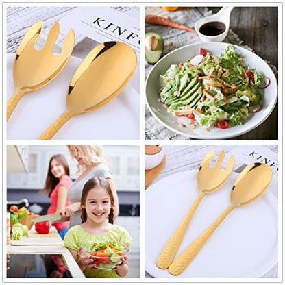 Gold-Plated Stainless Steel Salad Serving Set, 2-Piece Spoon Fork Flatware Set - color: Gold