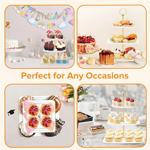 Hoedia 3 Tier Cupcake Stand Tower, Plastic Cup Cake Holder(Square) | Tiered Serving Tray Dessert Stand Cupcake Tower for Tea Party, Birthday Party, Wedding Decor and Baby Shower