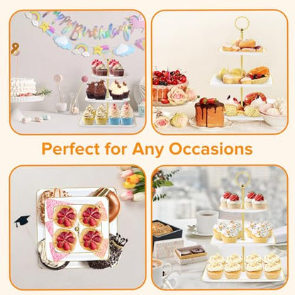 Hoedia 3 Tier Cupcake Stand Tower, Plastic Cup Cake Holder(Square) | Tiered Serving Tray Dessert Stand Cupcake Tower for Tea Party, Birthday Party, Wedding Decor and Baby Shower