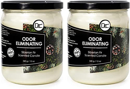 Siberian Fir Two Pack Odor Eliminating Highly Fragranced Candle - Eliminates 95% of Pet, Smoke, Food, and Other Smells Quickly - Up to 80 Hour Burn time - 12 Ounce Premium Soy Blend - color: Siberian Fir Twin Pack