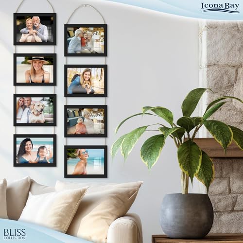 5x7 Hanging Picture Frames Collage with 8 Openings - Basic Black, 2 PK | Icona Bay casual style engineered wood frames, designed for wall hanging, space-saving photo display, Bliss collection - color: Basic Black, size: 5x7