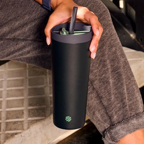 BlenderBottle Tumbler 2-in-1 Stainless Steel Shaker Bottle 24 oz, Midnight | Leak-Proof with Straw Removed | Blenderball Whisk Technology | Sip or Chug Spout | Protein | Greens | Hydration - color: Midnight, size: 24 Ounces