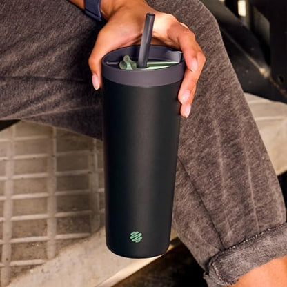 BlenderBottle Tumbler 2-in-1 Stainless Steel Shaker Bottle 24 oz, Midnight | Leak-Proof with Straw Removed | Blenderball Whisk Technology | Sip or Chug Spout | Protein | Greens | Hydration - color: Midnight, size: 24 Ounces