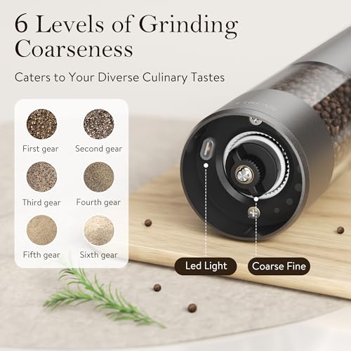Ultrean Salt and Pepper Grinder Set, Rechargeable Salt and Pepper Shakers, 6 Adjustable Coarseness, LED Light, Kitchen Gadget & Housewarming Gift, Cooking Gifts for Men, Stainless Steel - color: Starry Gray