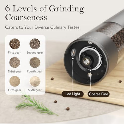 Ultrean Salt and Pepper Grinder Set, Rechargeable Salt and Pepper Shakers, 6 Adjustable Coarseness, LED Light, Kitchen Gadget & Housewarming Gift, Cooking Gifts for Men, Stainless Steel - color: Starry Gray