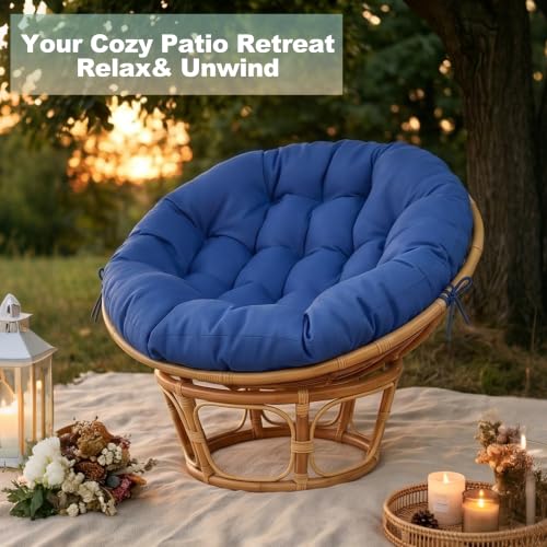 ARTPLAN Round Papasan Chair Cushion Tufted Swing Seat Pad with Ties | 47"x47"x4"tufted round chair cushion, polyester cover&fluffy fiber fill, fixed ties fit papasan, swing&wicker indoor chairs - color: Classic Blue