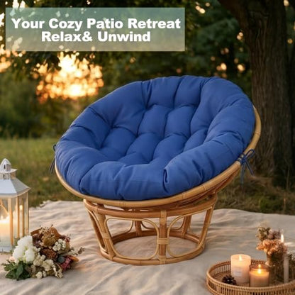 ARTPLAN Round Papasan Chair Cushion Tufted Swing Seat Pad with Ties | 47"x47"x4"tufted round chair cushion, polyester cover&fluffy fiber fill, fixed ties fit papasan, swing&wicker indoor chairs - color: Classic Blue