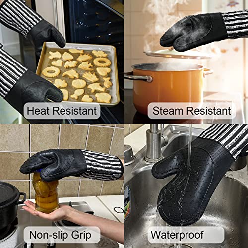 Alselo Silicone Oven Mitts Heat Resistant 932℉ with Waterproof & Non-Slip | Kitchen Mittens Set of 2,Extra Long 7.5"x15" Oven Gloves with Soft Cotton Terry Lining for Baking Cooking BBQ(Black,2) - color: Black