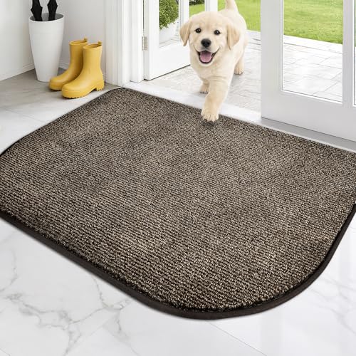 PURRUGS Dirt Trapping Door Mat, 32" x 47"(Half Round), Heathered Brown | Machine Washable, Non-Slip, Waterproof TPR Backing, Super Absorbent, Low Profile, Entryway Rug for Muddy Paws and Shoes - color: Heathered Brown, size: 32" X 47" (Half Round)