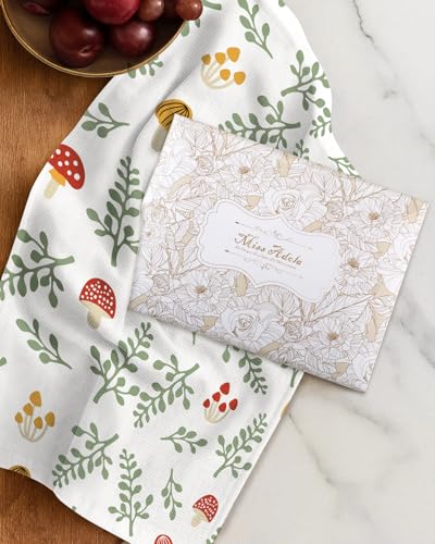 2pcs Cotton Waffle Kitchen Towels, Mushroom | Waffle Weave, Terry Cloth, Pure Cotton, Sustainable, 16"x26", Highly Absorbent, with Hanging Loop, Giftable Package - color: Mushroom